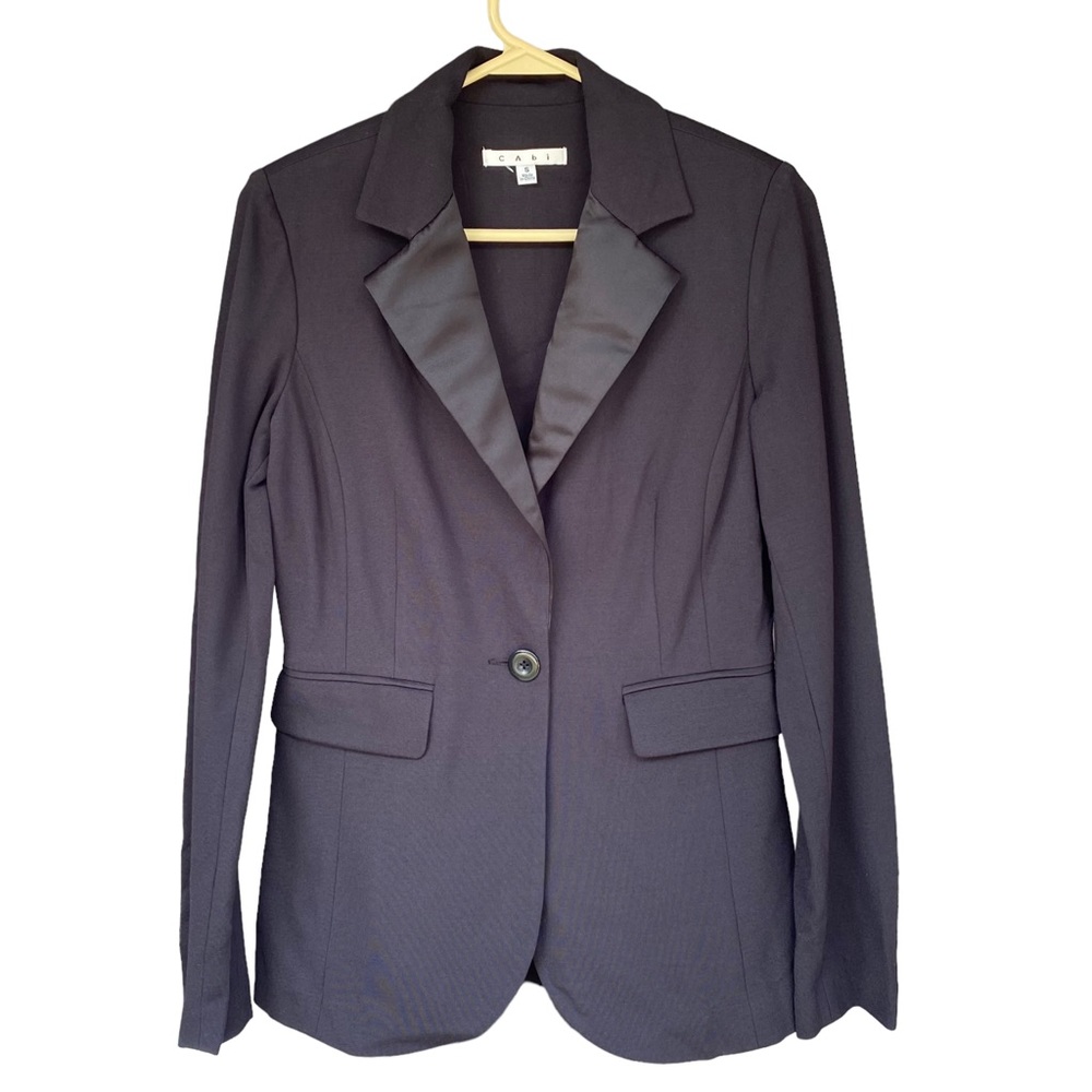 CAbi Black Tuxedo Mixed Media Blazer Jacket Women's Small